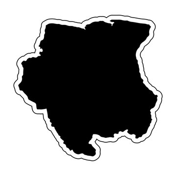 Black silhouette of the country Suriname with the contour line. Effect of stickers, tag and label. Vector illustration