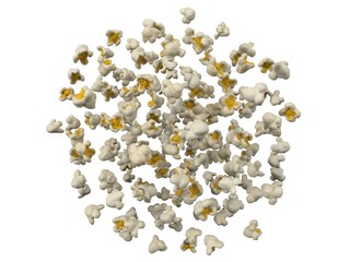 falling popcorn pieces. 3d illustration
