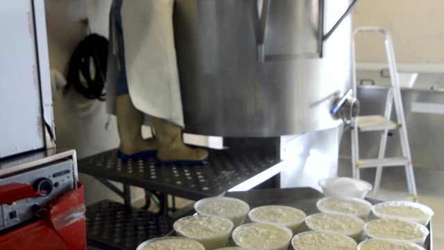 In the cheese factory, during the preparation of the ricotta cheese with fresh milk