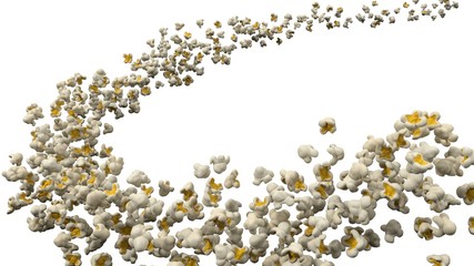 flock of popcorn pieces. 3d illustration