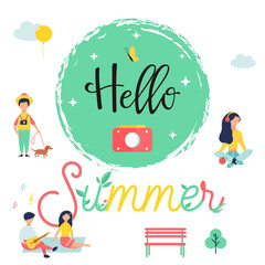 Fototapeta premium Hello Summer bright poster, banner