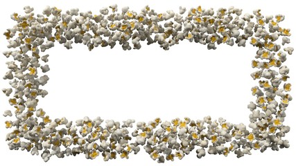 frame formed by popcorn pieces. 3d illustration