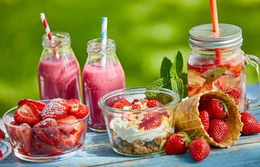 Sweet summer berry smoothie bowls picnic