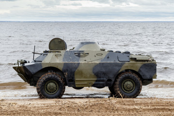 BRDM-2 on the shore of the Gulf of Finland, St. Petersburg, Russia, spring 2017