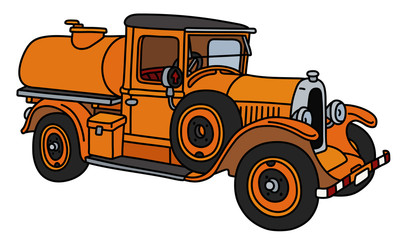 The vintage orange tank truck