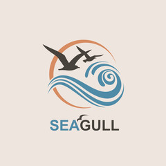 abstract design of ocean logo with waves and seagulls