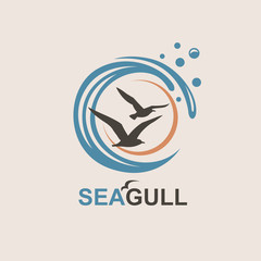 Naklejka premium abstrakcyjny projekt logo oceanu z falami i mewami