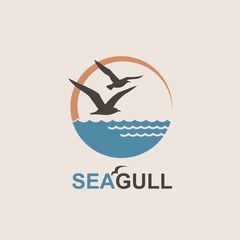 Fototapeta premium abstract design of ocean logo with waves and seagulls