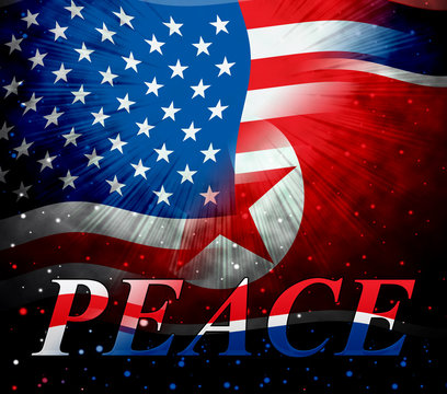 Usa North Korea Peace Love Flag 3d Illustration
