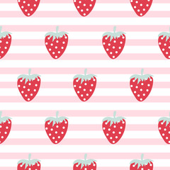 Strawberry seamless vector striped pattern.