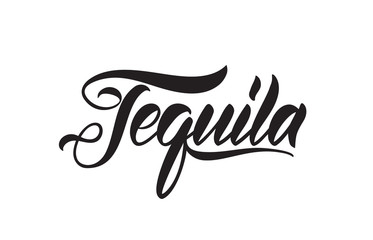 Handwritten vintage brush lettering of Tequila on white background