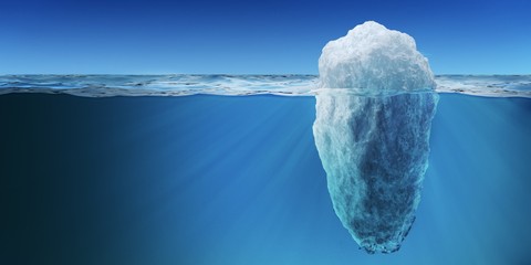 Obraz premium Podwodny widok na dużej górze lodowej unosi się w oceanie. 3D świadczonych ilustracji.