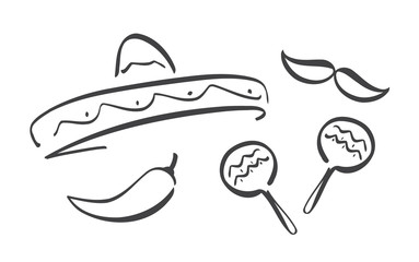 Had drawn set of Mexican symbols. Cinco de Mayo design elements