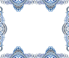 Watercolor frame, blue ornaments