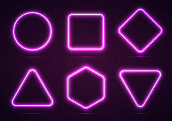 Collection of geometric shapes. Neon line. The shape is square, round, triangular, quadrangular and hexagonal. Vector illustration