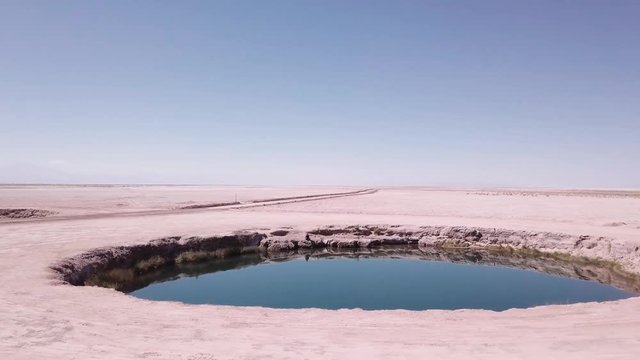 Drought eyes of water at the desert because of global warming, aerial view. 4k