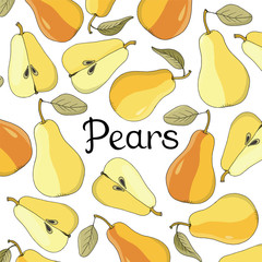 vector set with ripe pears on white background with lettering