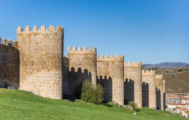 Surrounding city wall in historic Avila, Spain