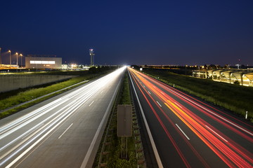 Fototapeta na wymiar Gorgeous long exposure view at a highway A14 (Autobahn) in Leipzig, Germany