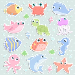 Door stickers Sea life Cute sea animal stickers. Flat design.