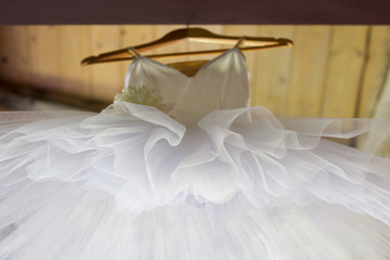 texture of white tulle of a classical tutu view from below
