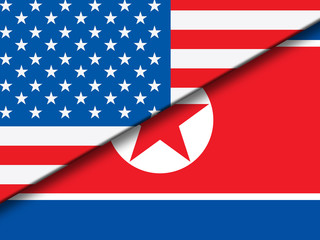 North Korea And United States Overlap Flag 3d Illustration