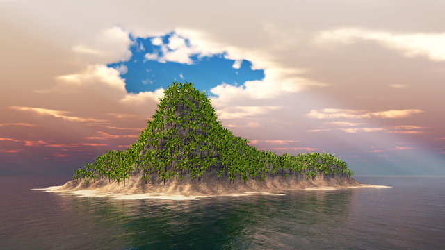 Tropische Insel im Meer und Wolkenlücke