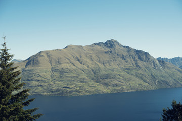 Landscape of mountains and a blue lake