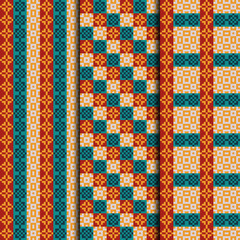 Fototapeta premium Set of 3 seamless patterns striped design. Gingham textile prints. Vector fashion backgrounds.