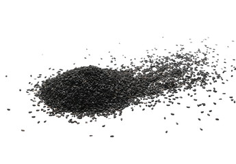 Black organic sesame seeds isolated on white background