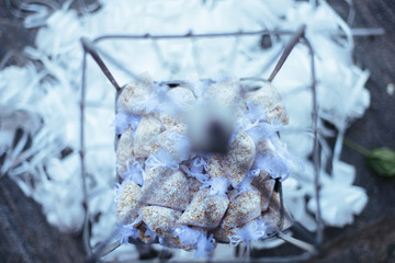 bird cage with rice bags for wedding celebration