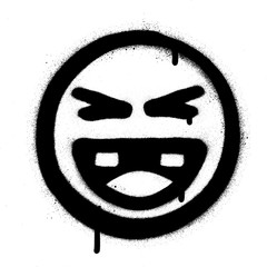 graffiti laughing icon face in black over white