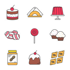Confectionery color icons set