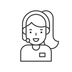 Female operation Call center for helpline service, Line icon
