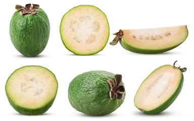 Set tropical fruit feijoa whole, cut in half, slice