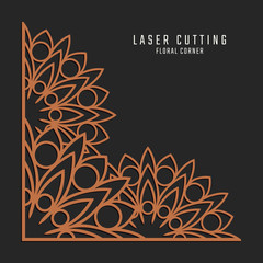 Laser cutting corner. Tapestry panel. Jigsaw die cut ornament. Lacy cutout silhouette stencil. Fretwork floral pattern. Vector template for paper cutting, metal and woodcut.