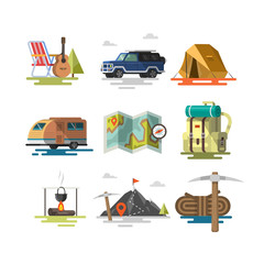 Camping. Set of camping equipment symbols and icons.