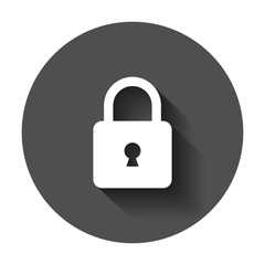 Lock sign vector icon. Padlock locker illustration. Business concept simple flat pictogram with long shadow.