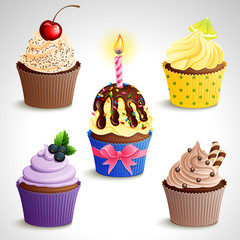 Vector icon set - colorful cupcakes. EPS10