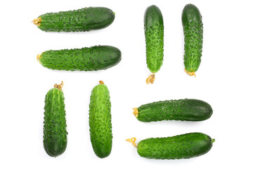 Cucumber set isolated on white background. Top view. Flat lay pattern