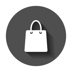 Shopping bag vector icon. Shop sale bag flat vector illustration. Gift business concept pictogram with long shadow.