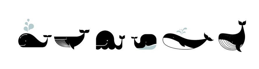 Sea life, whales, dolphins icons