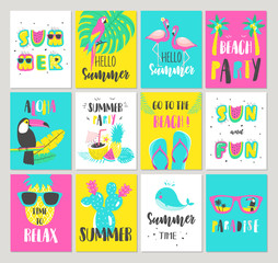 Set of Summer holiday cards. Hand drawn beautiful posters. Vector illustration