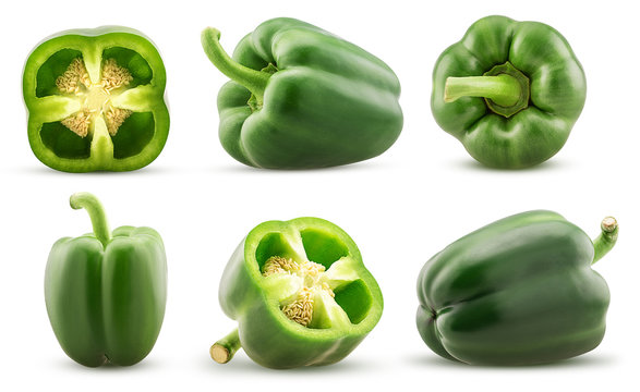 Set Green Bell Pepper Cut In Half, Whole