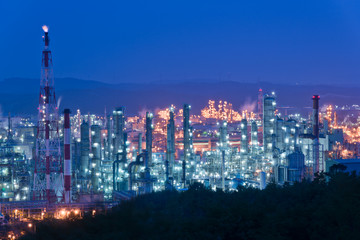 Aerial view Oil refinery.Industrial view at oil refinery plant form industry zone with sunrise and...