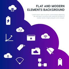 cloud and networking, charts, mobile, bookmarks fill vector icons and elements background concept on gradient background.Multipurpose use on websites, presentations, brochures and more