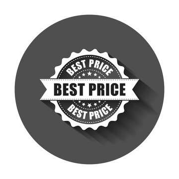 Best price sale grunge rubber stamp. Vector illustration with long shadow. Business concept best price stamp pictogram.
