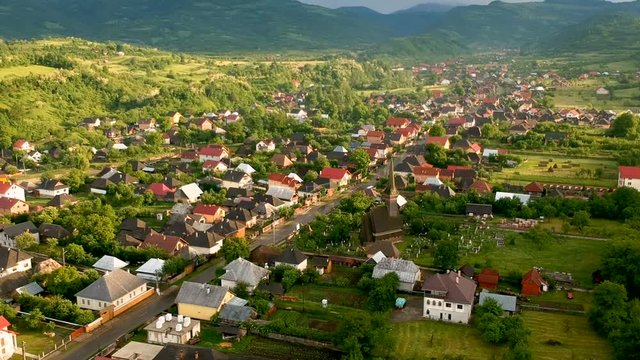 Aerial view over Ieud village, Maramures - Romania