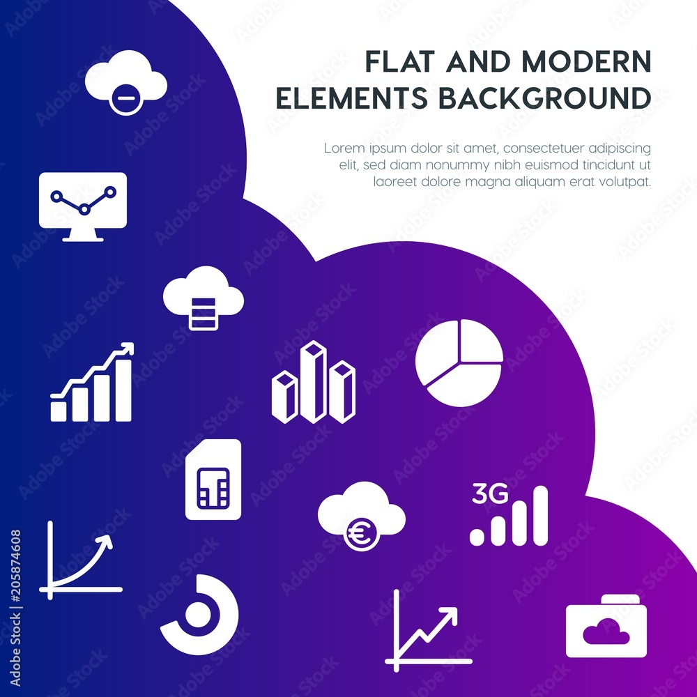 Fototapete cloud and networking, charts, mobile, bookmarks fill vector icons and elements background concept on