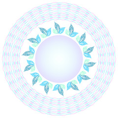 Naklejka premium Vector round frame a plate with a decor of shaded leaves and interlacing bands in pastel tones
